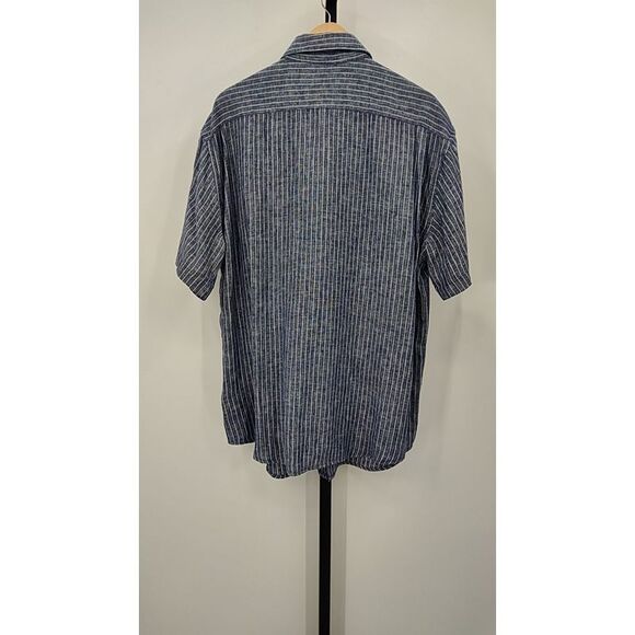 Quince Mens European Linen Short Sleeve Shirt Chambray Stripe Sleeved Top XXL - Picture 2 of 2